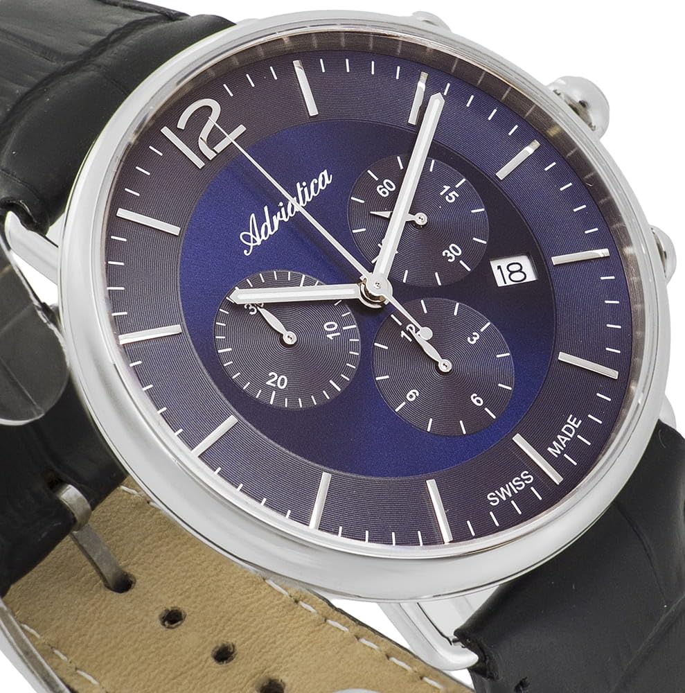 Adriatica Męski Zegarek A8299.5255CH z Paskiem Skórzanym, Mechanizm Kwarcowy, Chronograf i Datownik