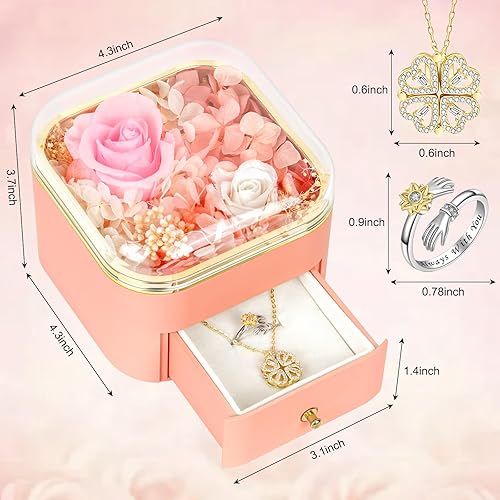 Miniatura 4 de Rosas preservadas con collar y anillo rosas eternas, regalos de rosas reales para mamá, esposa, novia