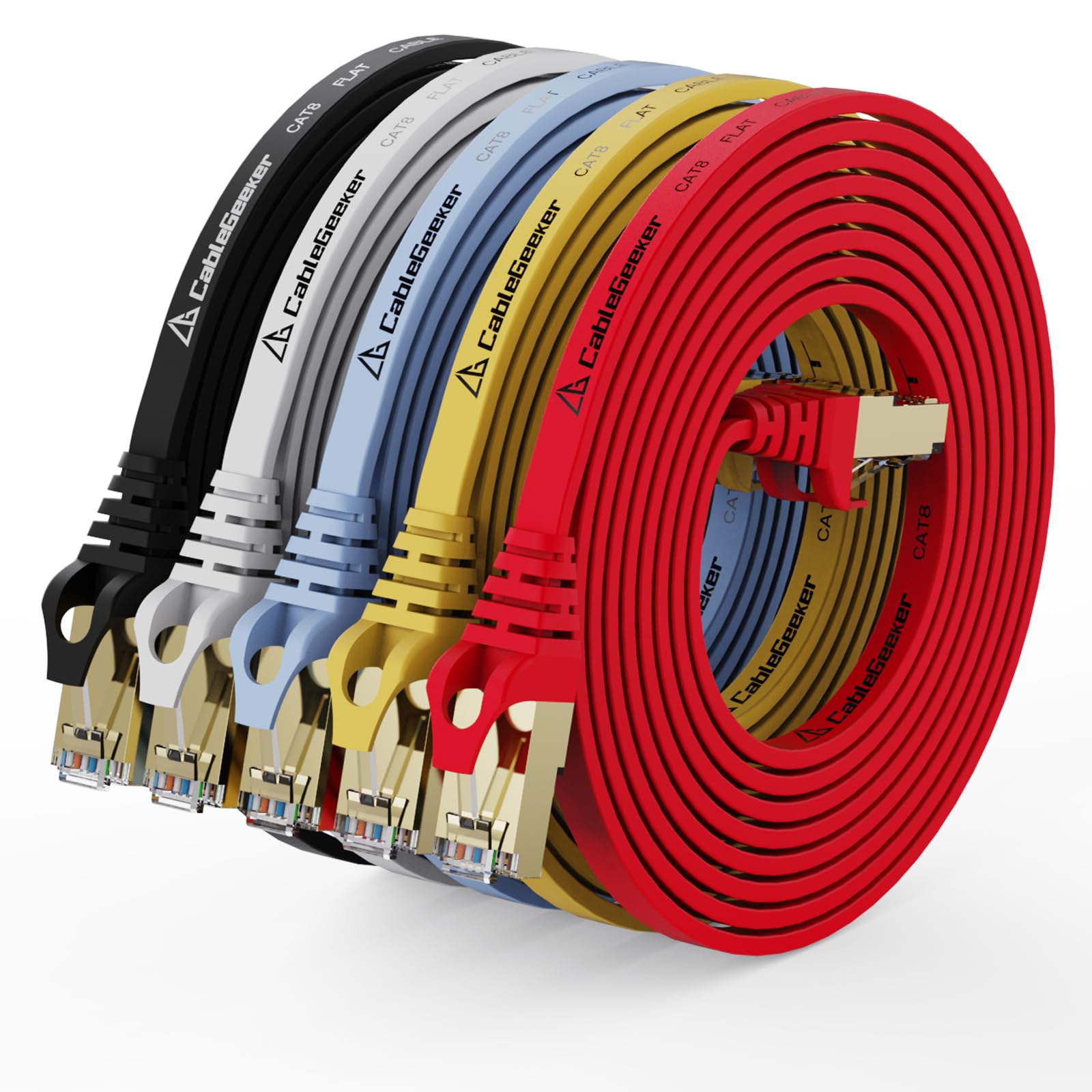 CableGeeker Cat 8 Ethernet Cable 10FT 5 Pack Multi Color, 40Gbps 2000Mhz High Speed LAN Network Cable Gigabit Cat8 Patch Cables, Professional RJ45