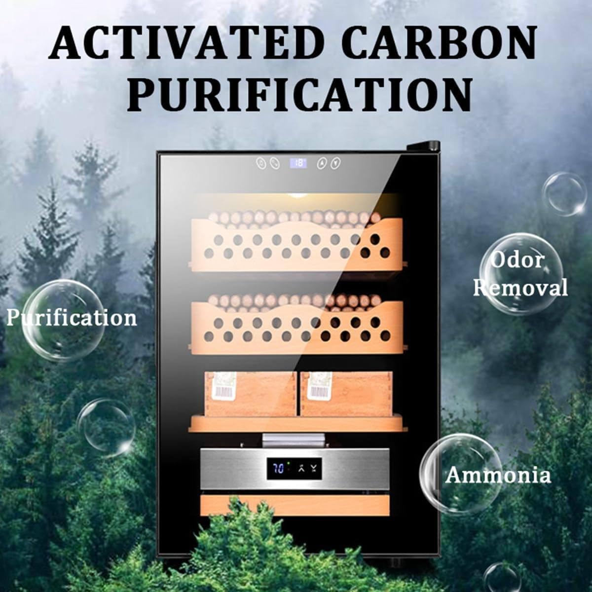 Qiang Cave a Cigare Electrique Humidificateur à Cigare Intelligente Boite à Cigare Humidor a Cigares Cave à Vin 50L Affichage Numérique LED,avec Contrôle De Température Et De L'humidité,A