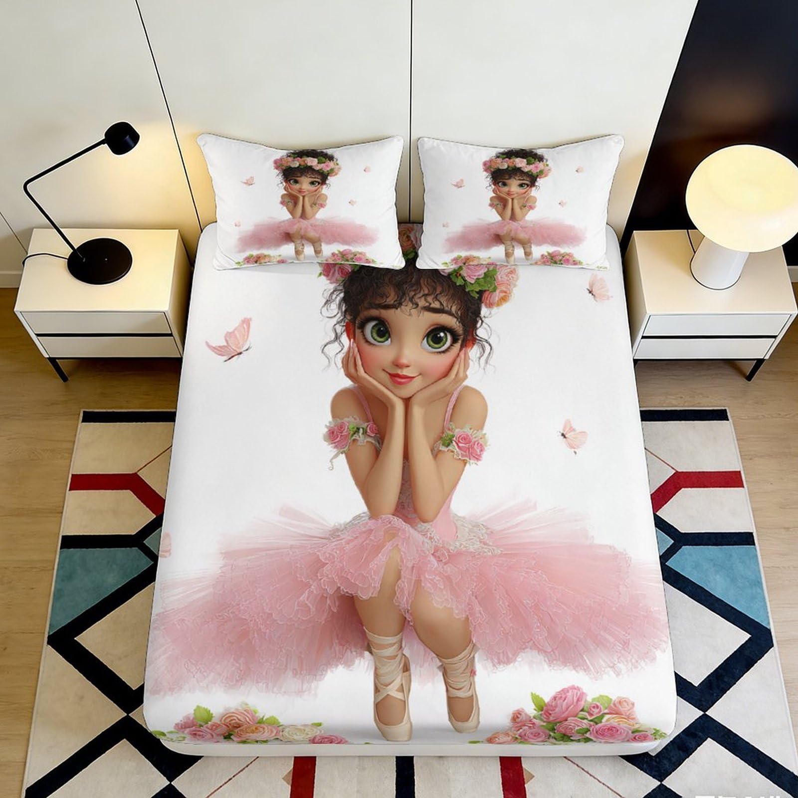 Pnayamiorkfel Style-7 3D Printed Ballerina Pink Butterfly Fitted Sheet Microfiber Soft Bed Cover For Bedroom Guest Room Dorm Decorative 90X200x25cm