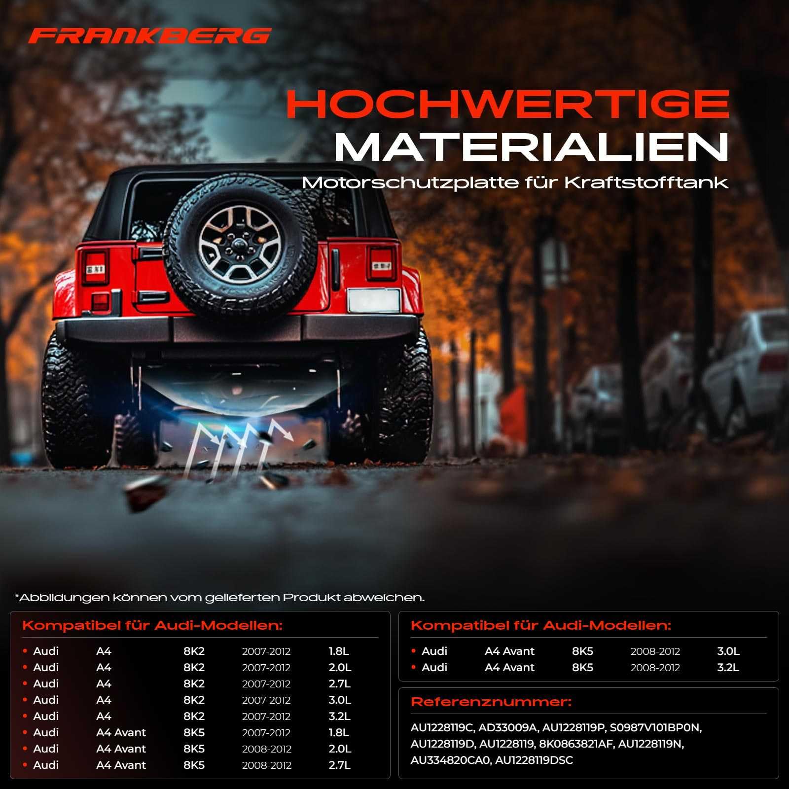 Frankberg Unterfahrschutz Tankschutz Motorverkleidung unten Kompatibel mit A4 8K2 1.8L-3.2L 2007-2012 A4 Avant 8K5 1.8L-3.2L 2007-2012 Replace# 8K0863821AF