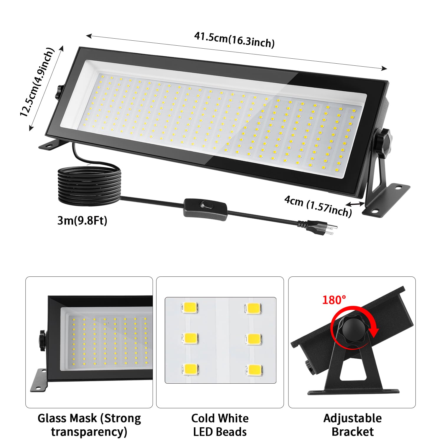 150 W 16000 lm 5000 K LED High Bay Light LED High Bay Waterproof Flood Light IP66 Outdoor Cable 10ft for Workshop, Patio, Garaż, Installation