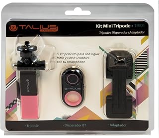 Talius TAL-TRI01-PIN - Kit mini tripode - boton selfie - tripode -adaptador smartphone - color rosa