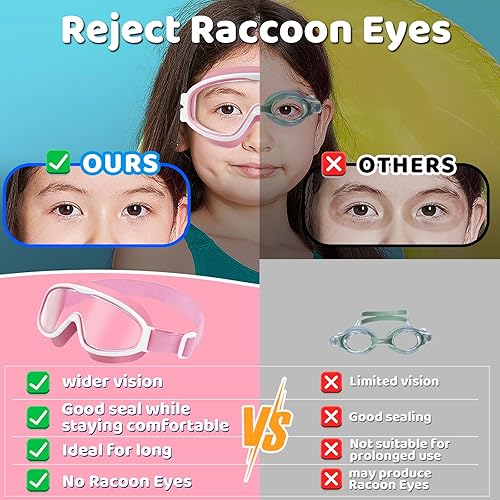 Miniatura 8 de Vvinca Gafas de natación para niños con correa de tela cómoda, visión amplia, antivaho, UV, sin fugas, para 3-14 años