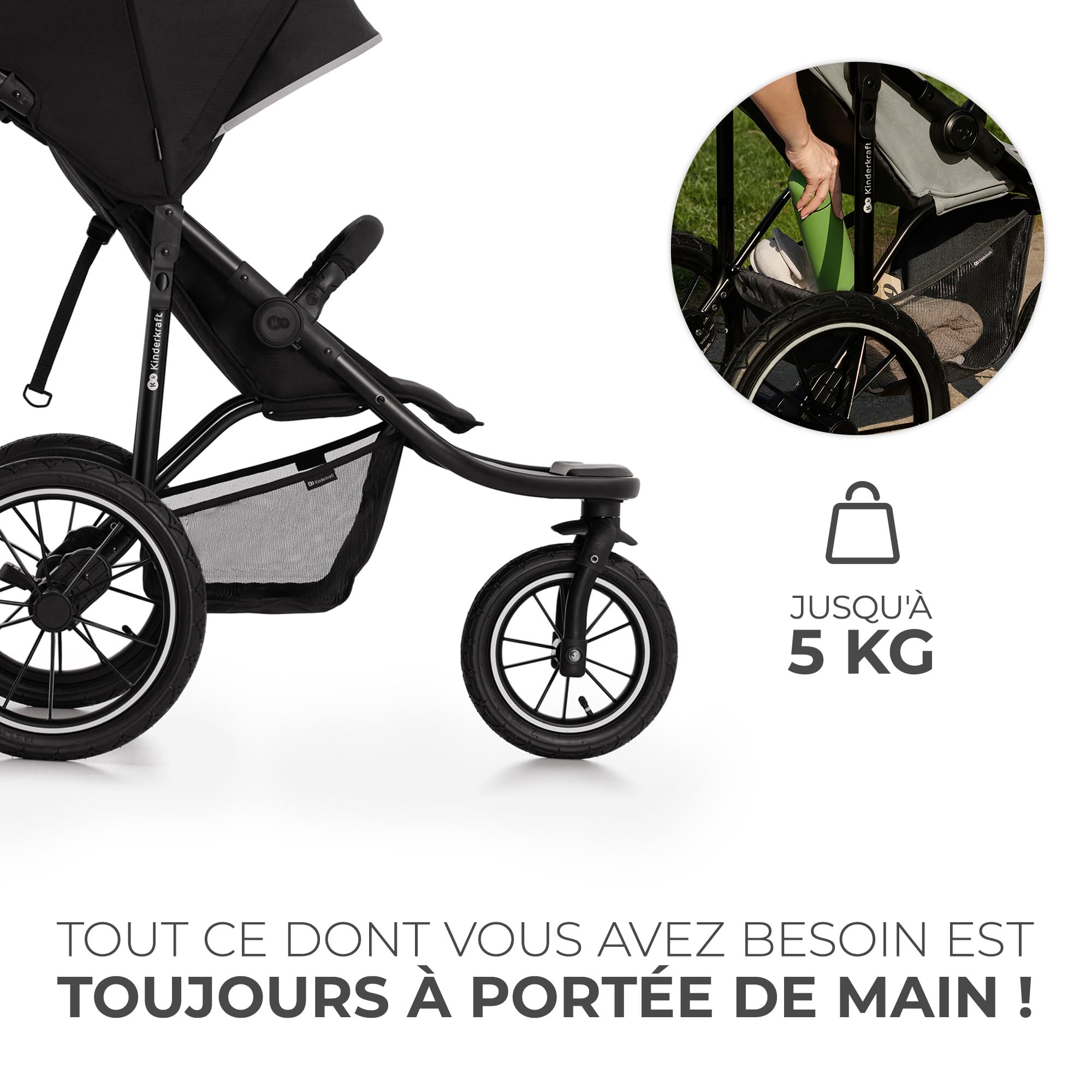 Kinderkraft HELSI 2 Jogger Poussette Sportive 3 Roues Dès La Naissance 22 Kg Réglable Gris
