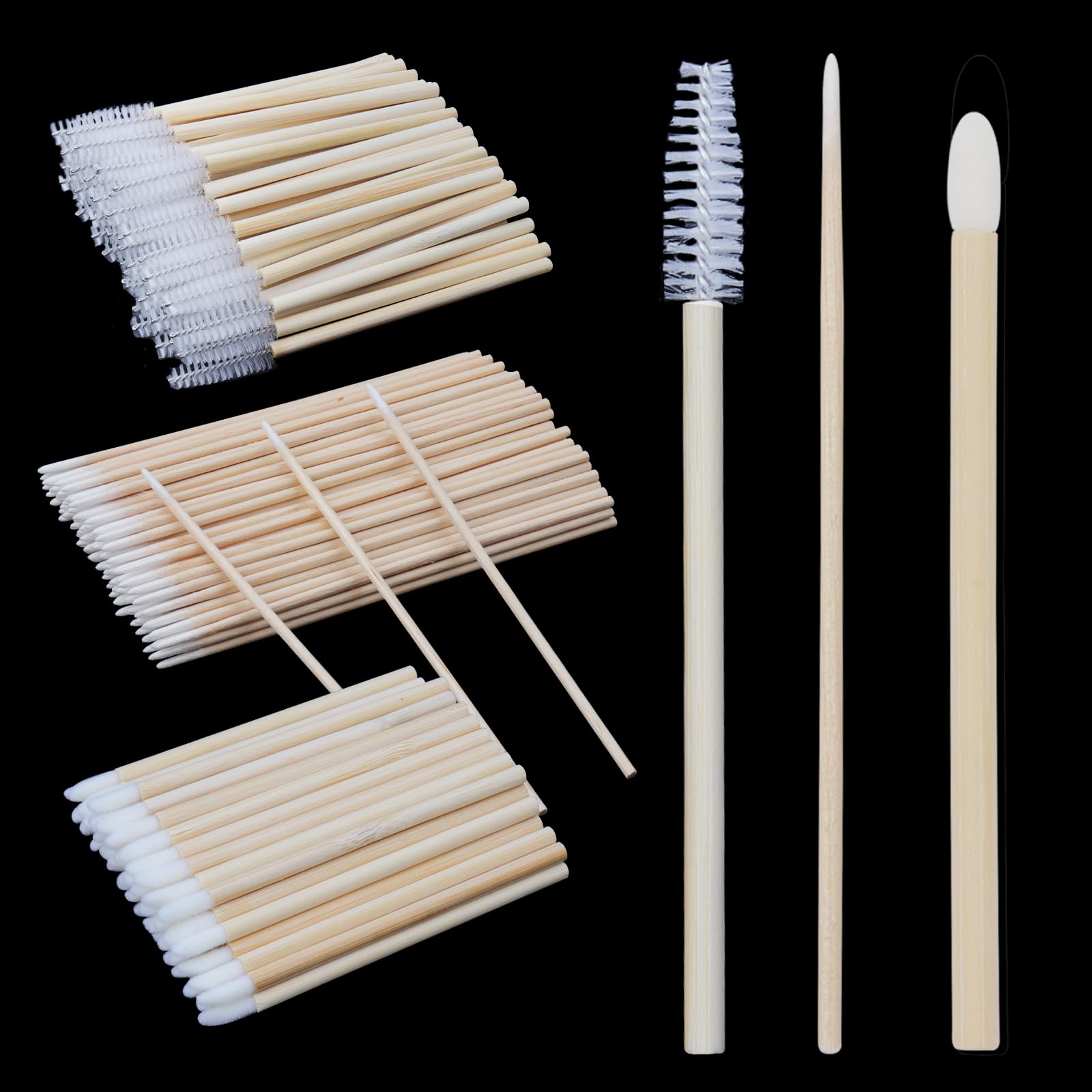 200Pcs Bamboo Set Eyelash Extension Supplies Kit,Disposable Lash Spoolies Brushes Micro Swab Brushes Mascara Wand Lip Brushes for Eyelash Extension Tattoo Lipstick Applicator