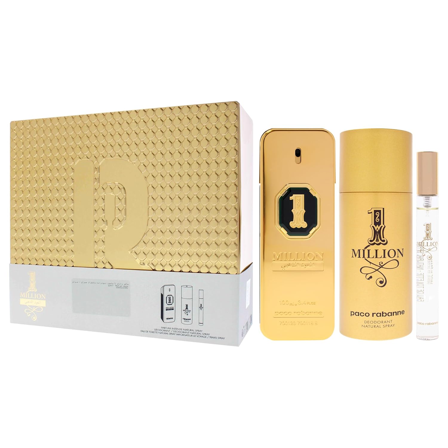 1 Million Golden Intense by Paco Rabanne for Men - 3 Pc Gift Set 3.4oz Parfum Spray, 0.34oz EDT Spray (Mini), 5.1oz Deodorant Spray - Image 4