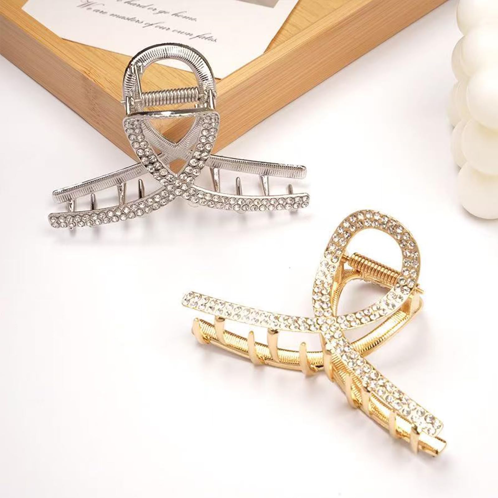 2 pinzas de diamantes de imitación para mujer, elegantes pinzas de metal dorado y plateado para cabello grueso, pinzas decorativas brillantes para el cabello para niñas (estilo 1) 5