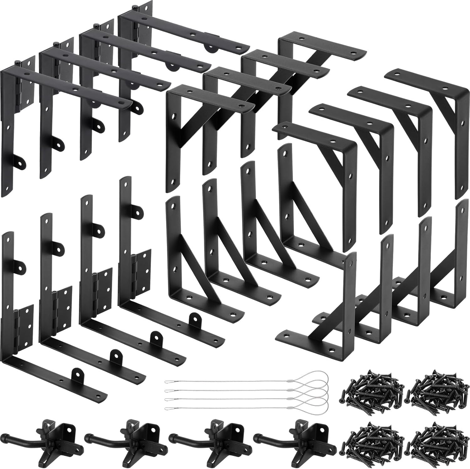 4 Sets Heavy Duty Anti-sag Fence Gate Hardware Kit with Hinges and Latch Door Brace Bracket for Farm Outdoor Garden Backyard Wooden Fence Deck Porch Gate