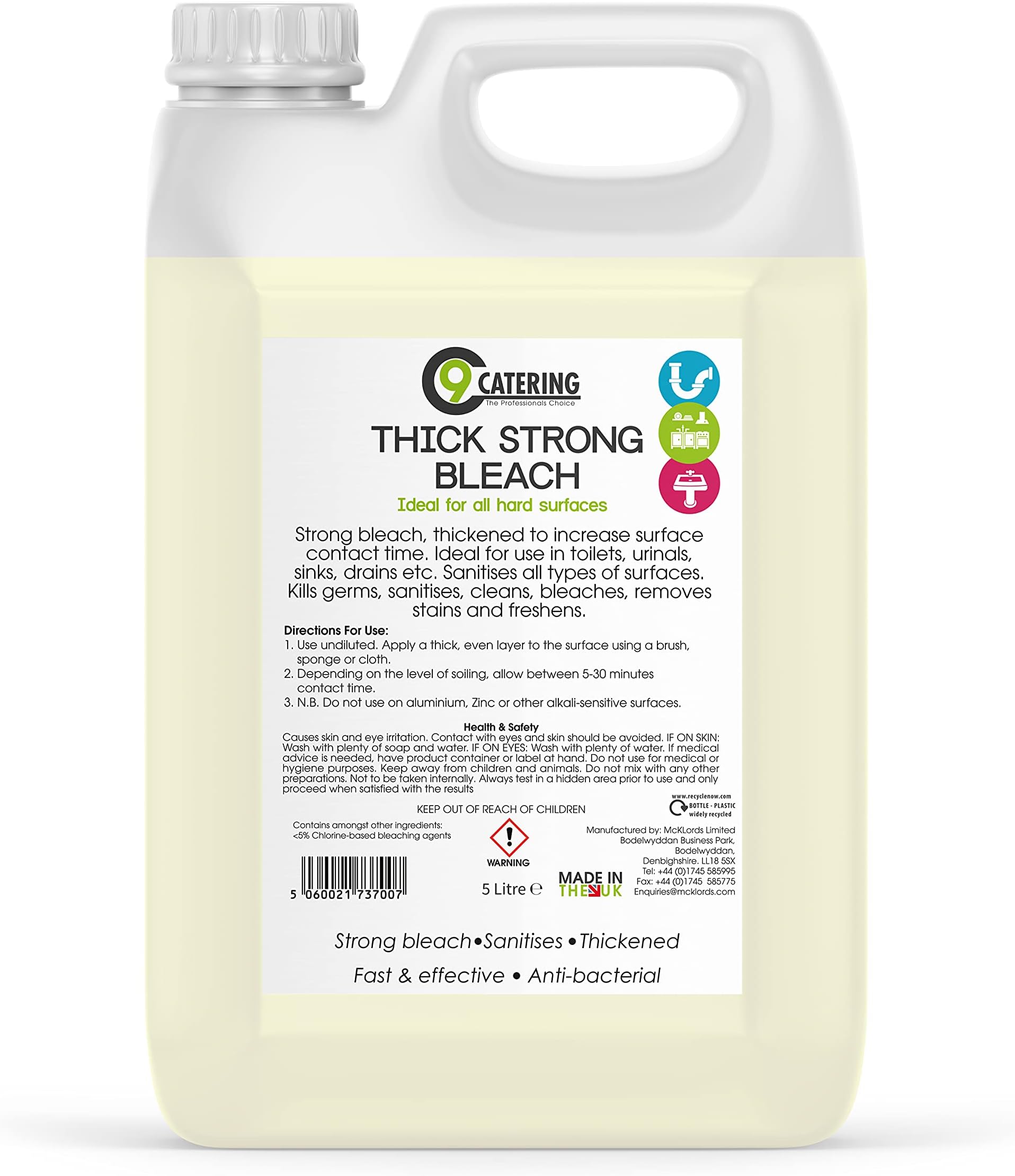 Thick Strong Bleach for All Hard Surface, 5 litre