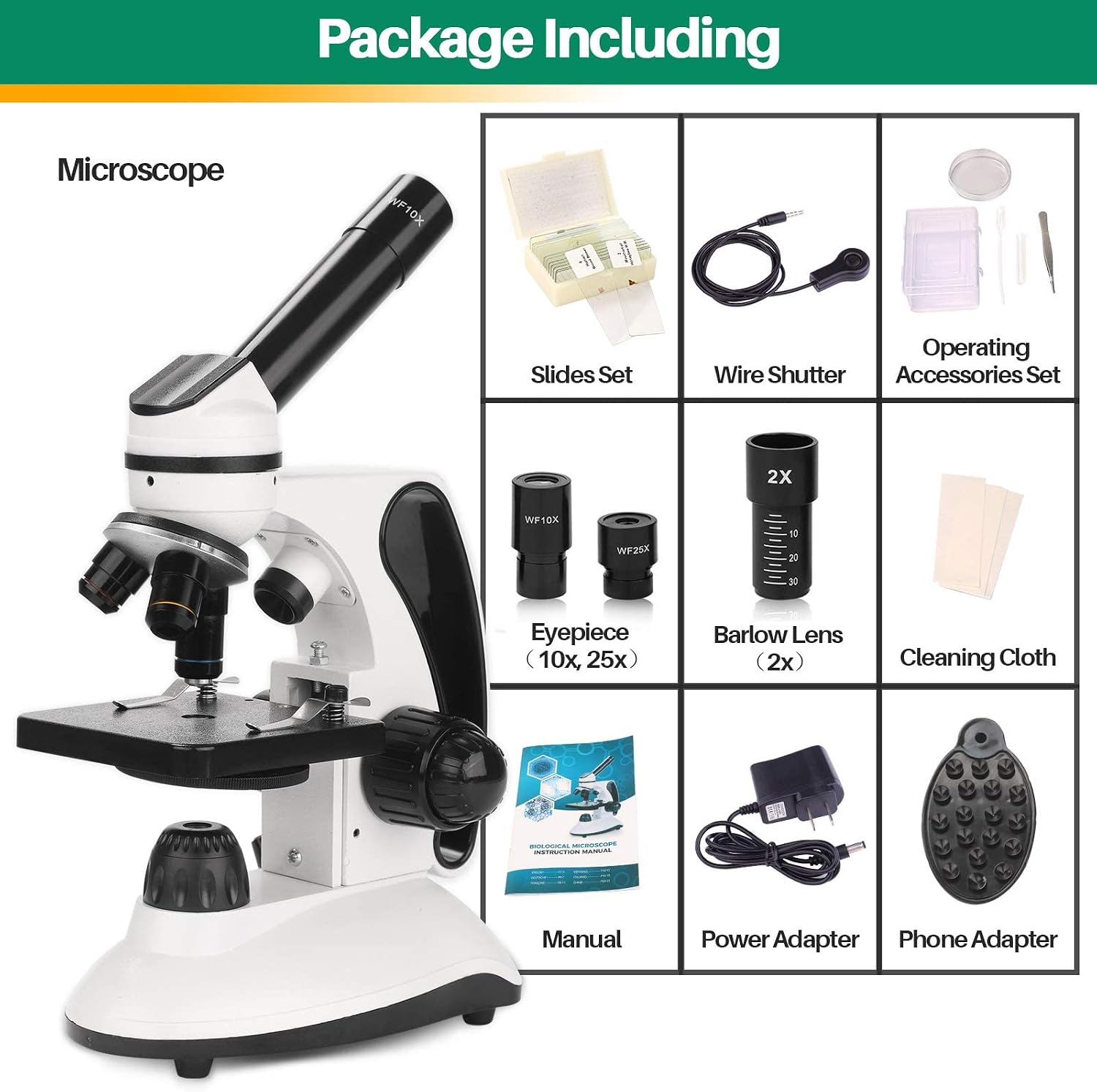 Get Popular Offer BNISE Microscope for Adults and Kids, 40X-2000X Magnification, Lab Compound Monocular Microscope for Beginner with Prepared Slides Kit, Dual LED Illumination, All Glass Optics, and Phone Adapter
