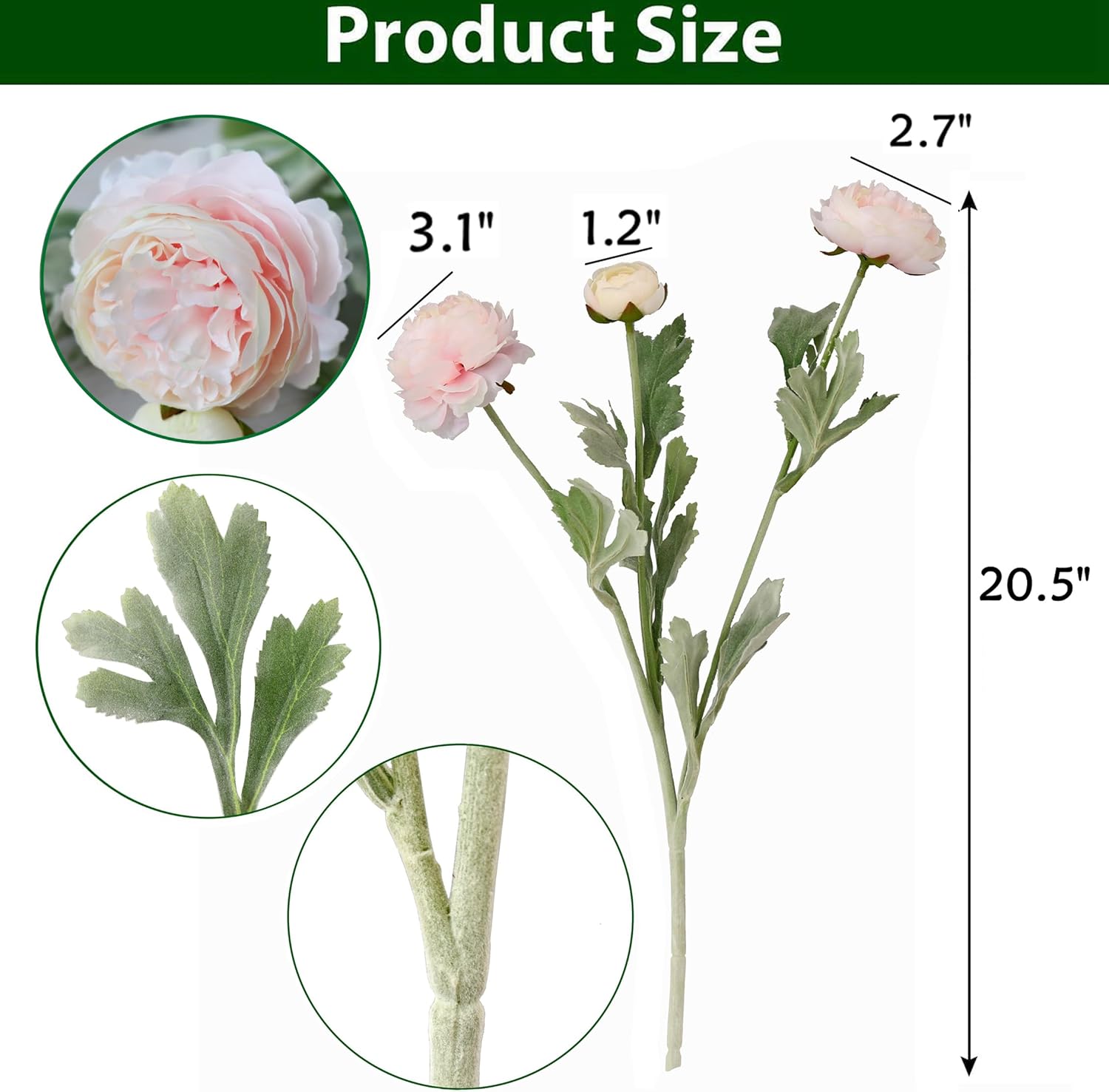Htmeing 6PCS Artificial Ranunculus Flowers with Real Touch Stem Silk Ranunculus Flowers for Household Arrangement (Pink)