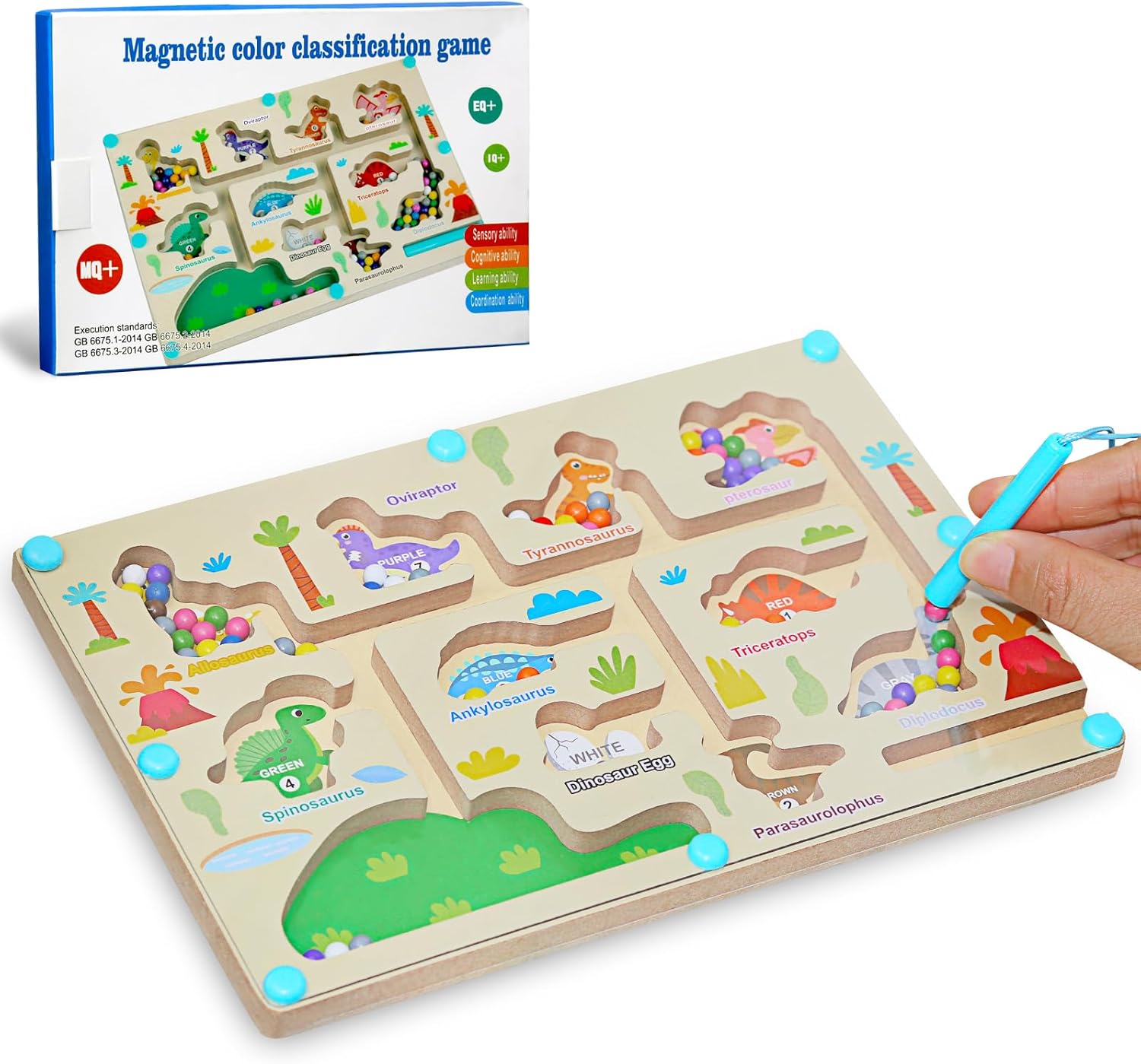 Magnetic Color & Number Maze, Montessori Magnet Toys for Toddlers 3 4 5, Preschool Learning Educational Fine Motor Toys for Boys and Girls (Dinosaur-Small)