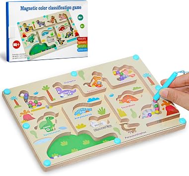 Magnetic Color & Number Maze, Montessori Magnet Toys for Toddlers 3 4 5, Preschool Learning Educational Fine Motor Toys for Boys and Girls Dinosaur-Small