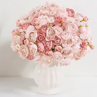 U'Artlines Mini Ranunculus Artificial Flowers Bouquet 20 PCS Dusty Rose