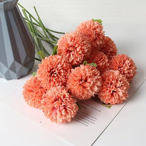 Miniatura 4 de CCINEE 12 flores artificiales de otoño, bola de crisantemo, arreglo floral de seda otoñal, ramo de flores falsas, hortensias de tallo largo para