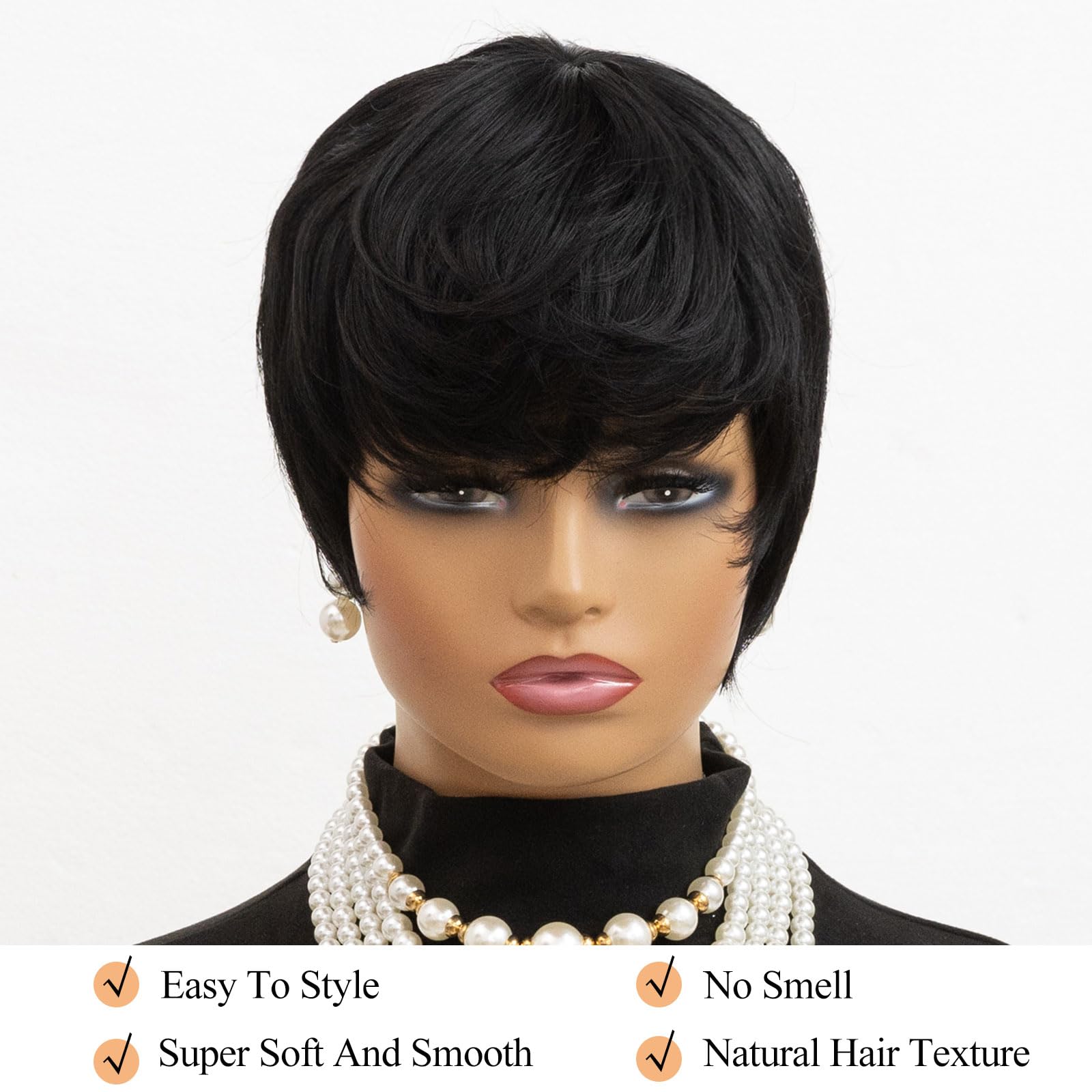 Amazon.com : MOONSHOW Short Wigs for Black Women Black Pixie  display picture 2