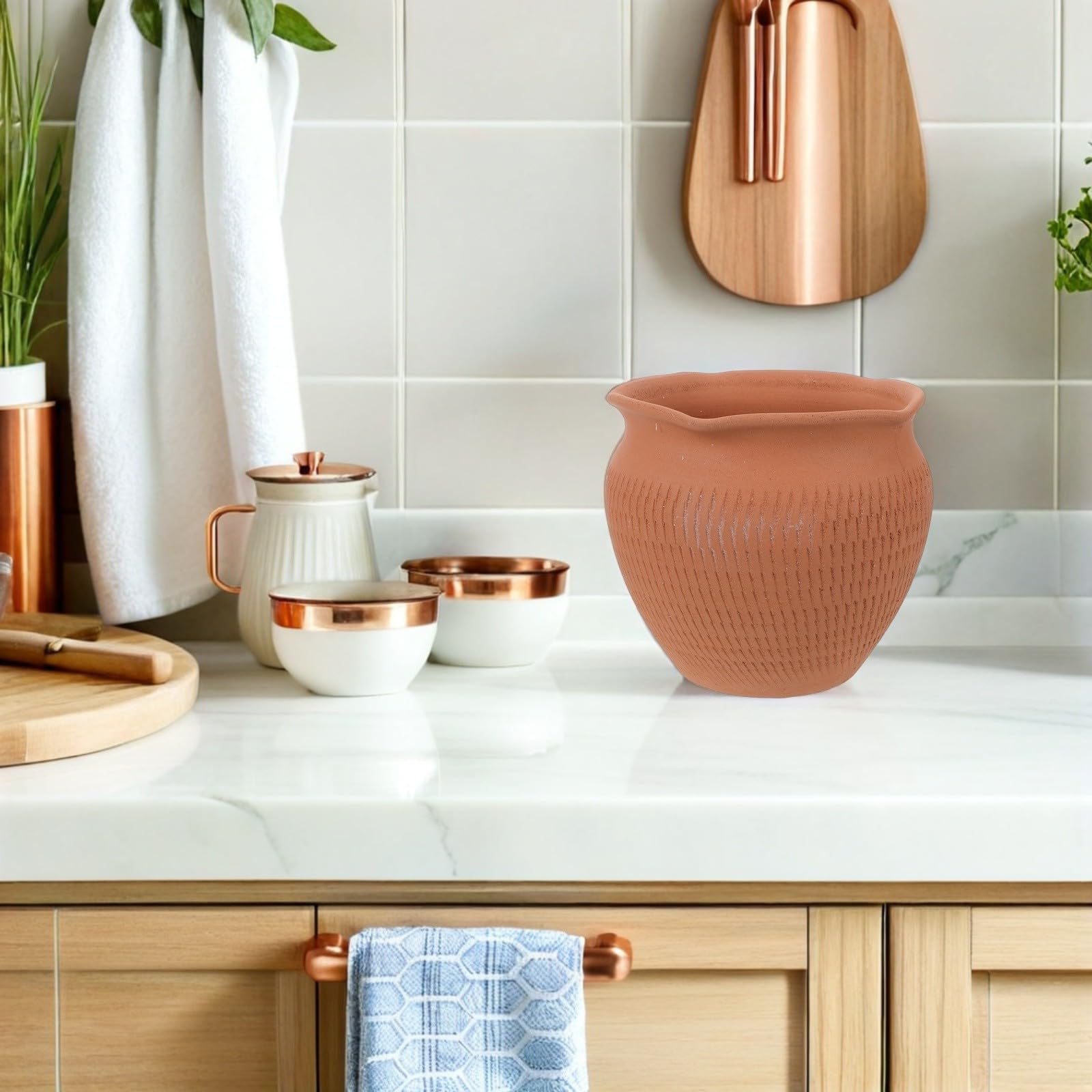 Belüfteter Aufbewahrungsbehälter aus Ton für Zwiebeln und Knoblauch mit Platzsparendem Design für Küche und Rustikalen Landhausstil der Arbeitsplatte