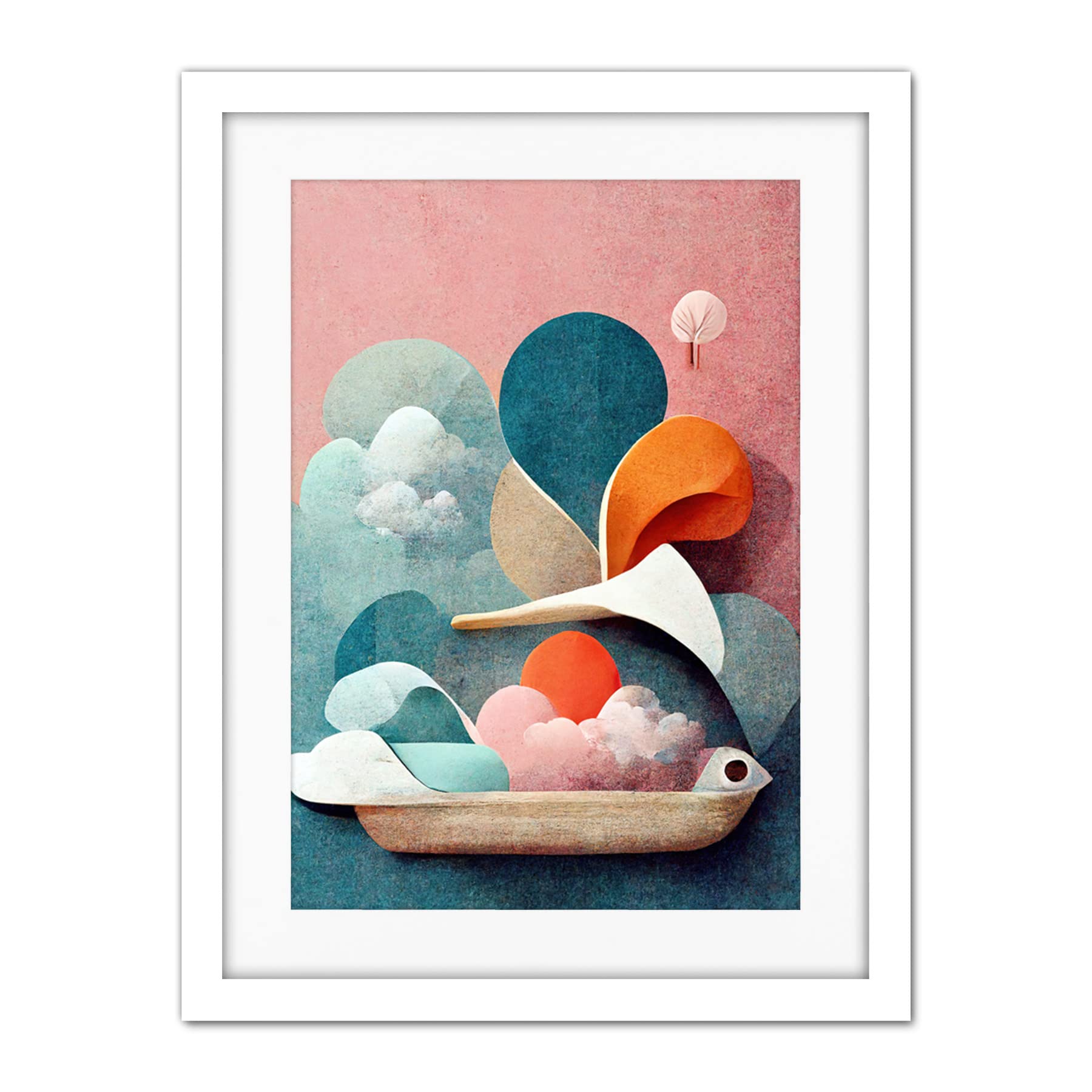 Doppelganger33 LTD Modern Boho Abstract Ship In Sky Clouds In Pastel Colours Toilet Artwork Framed Wall Art Print 18X24 Inch