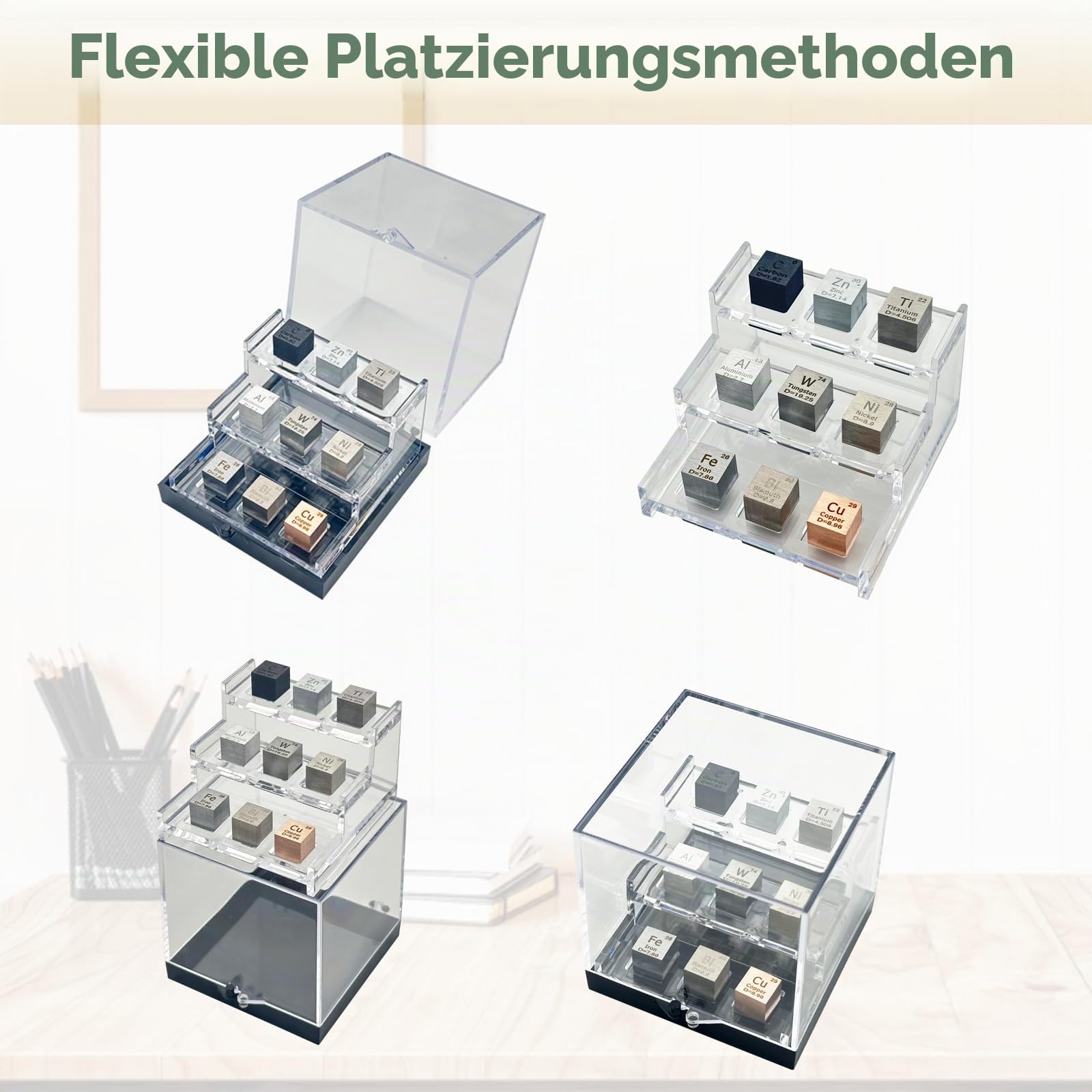 0,39 Zoll Element Würfel Set 9 Stück mit 3-Ebenen Acryl-Displayständer 10 mm Periodisches Element Würfel-Sammlung Geschenk für Studenten Lehrer Wissenschaft Chemie-Liebhaber