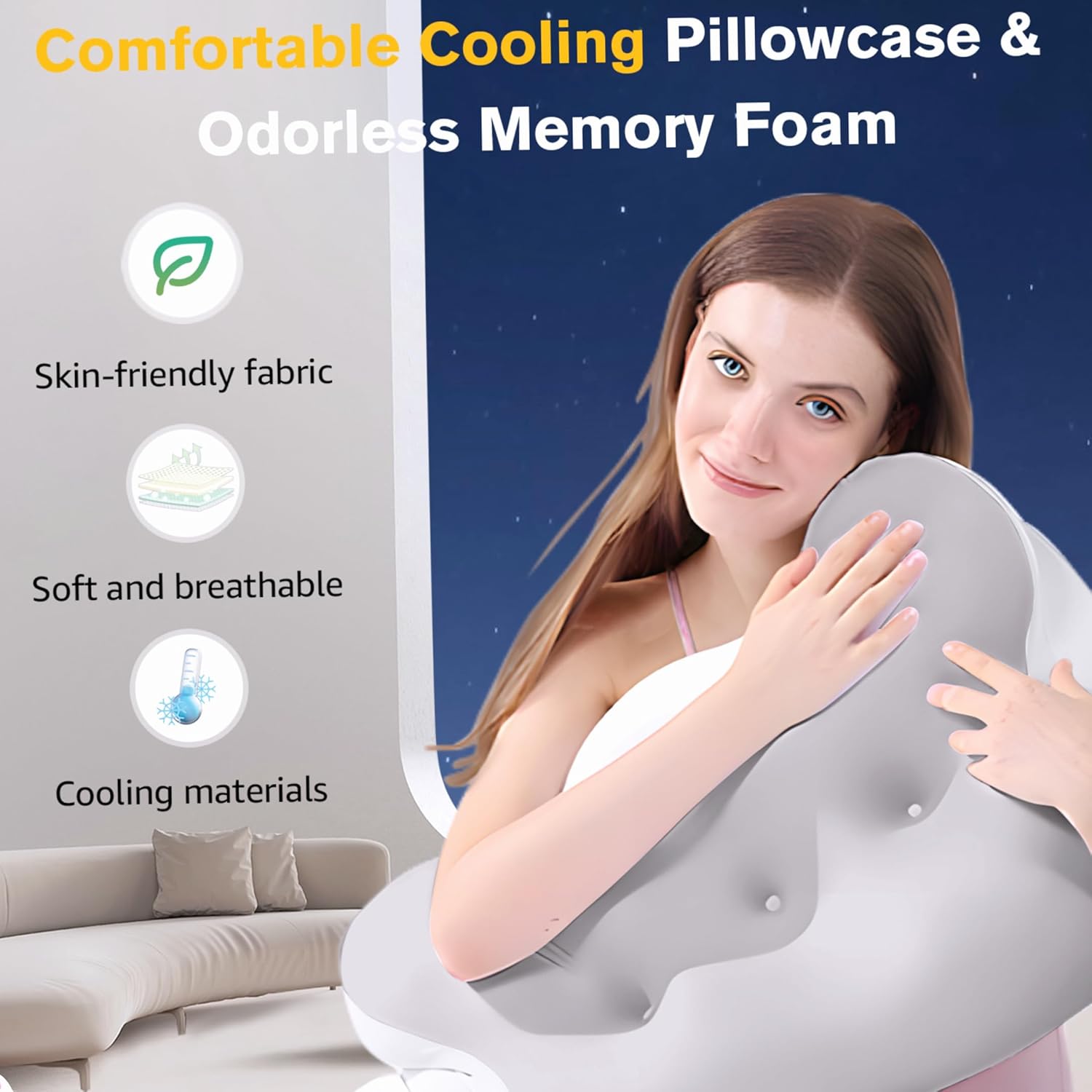 Cervical Neck Pillow,3D Ergonomic Support & Odor-Free Tech for Side/Back/Stomach Sleepers