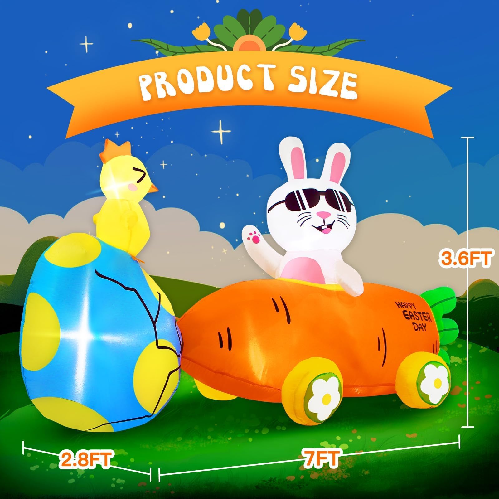 Yellow Inflatable Rabbit Inflatable Bunny With Blower And Stakes 7FT Easter Inflatable Bunny In ...