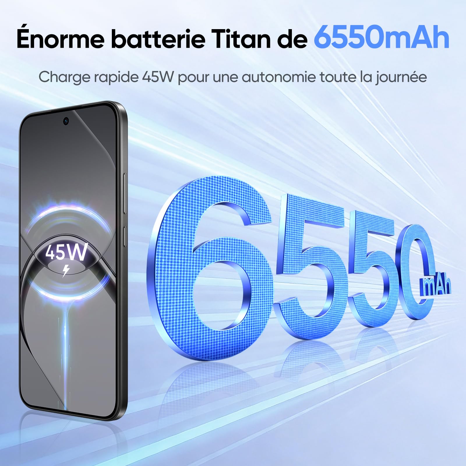 Smartphone realme 16 5G, 8GB+256GB, Écran AMOLED 120Hz 6,57", Batterie 6500mAh, Caméra 50MP Sony IMX852, Protection IP69K, Recharge Rapide 45W, Double SIM, Next IA, Noir