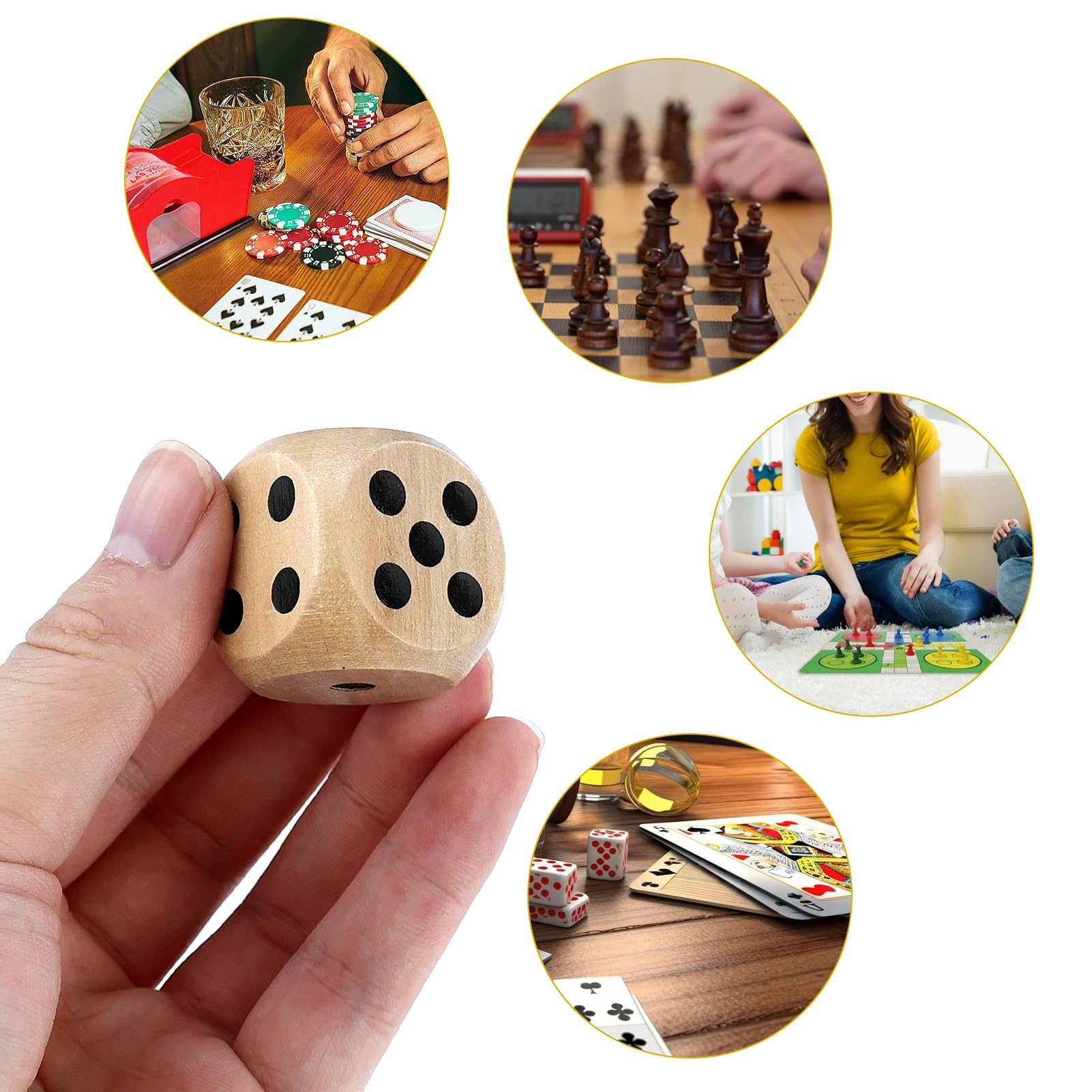 4Pcs Dadi Da Gioco in Legno 30mm,Dadi Da Gioco in Legno Naturale,Giochi Di Carte Accessori Per Giochi Di Società