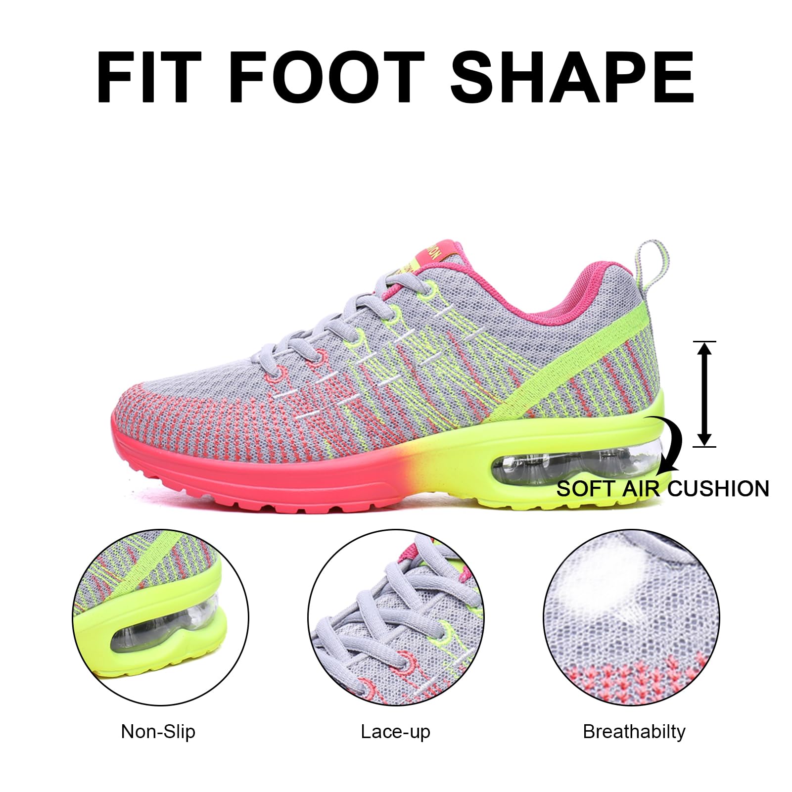 Hitmars Scarpe Running Donna Scarpe Ginnastica Corsa Sportive Sneakers Traspiranti Leggero Air Scarpe Camminata Fitness Jogging Casual all'Aperto Nero Grigio Rosso EU 36-42
