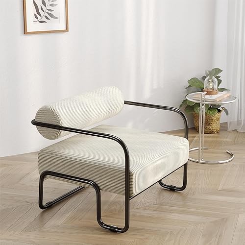 LuxyHome - Silla decorativa color gris, sillón tapizado con patas de metal, moderna silla industrial individual para sala de estar, dormitorio,