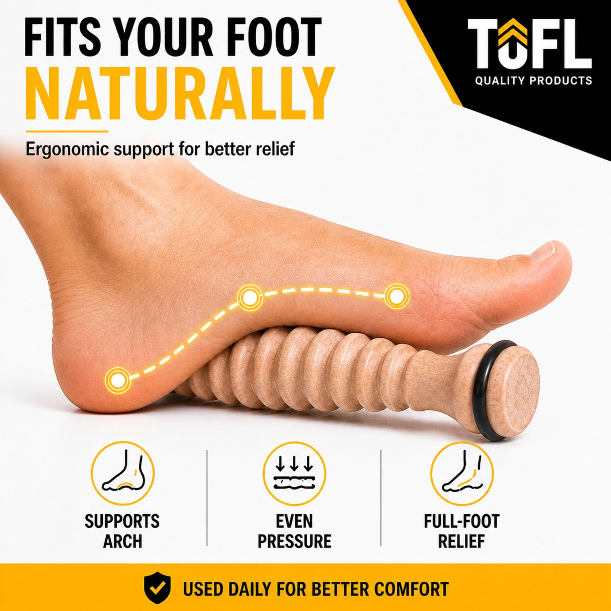 TOFL - Masajeador de pies de madera - Rodillo de masaje de reflexología de acupresión natural para relajación y alivio del estrés