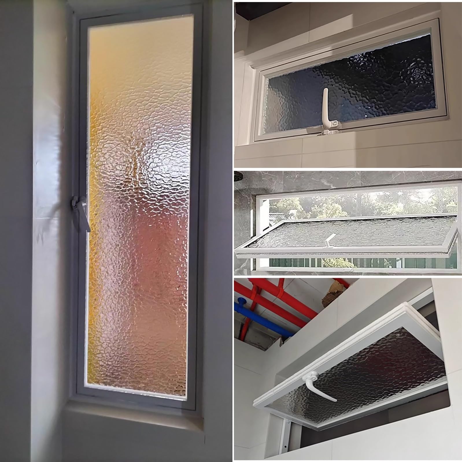 Ventana abatible de aluminio, cristal templado ondulado giratorio de 360°, reemplazo personalizado para cobertizo, baño, cafetería