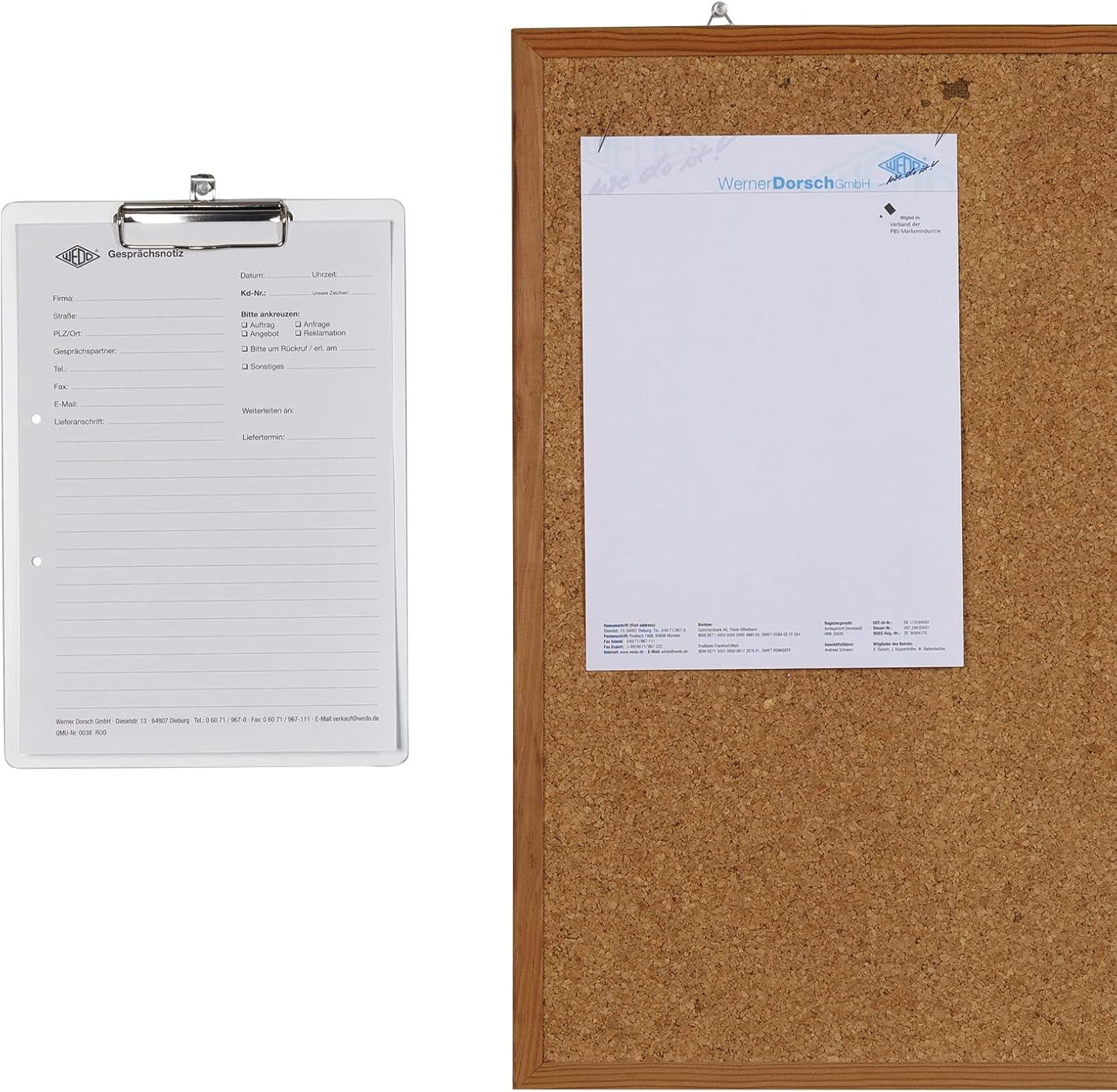 Wedo 057854 Clipboard A4 Writing Board with Rounded Corners Strong Clip and Hanging Hook Aluminium Metal