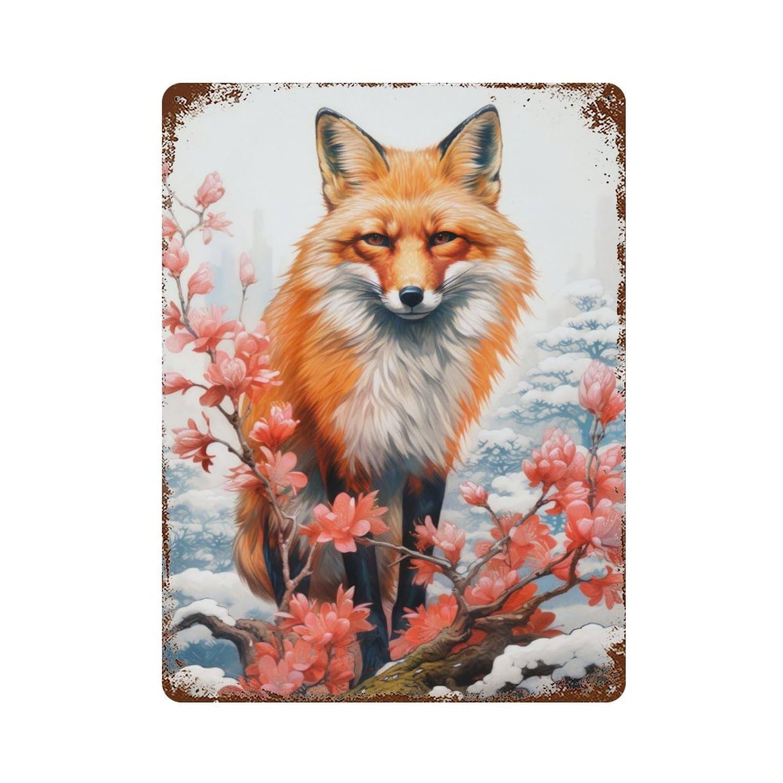 Wild Fox Animal Art Decorative Tin Sign 15.7"x11.8", for Farmhouse, Kitchen And Entryway Decor, Shabby Chic Decor