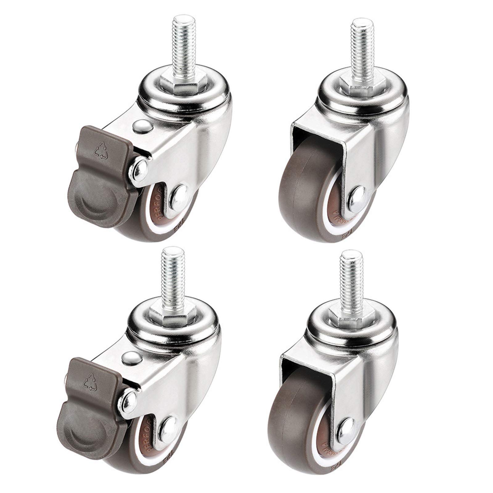 MXXQRHF Universal Office Chair Wheels Swivel Rubber Casters with Brake 4 Silent HeavyDuty Castor Set for Workbench Easy Installation Threaded Rod Furniture Mobility