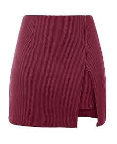 Cicy Bell Womens Corduroy Mini Skirts High Waisted Side Slit A-line Work Casual Skirt