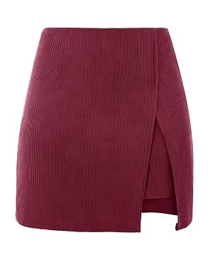 Cicy Bell Womens Corduroy Mini Skirts High Waisted Side Slit A-line Work Casual Skirt