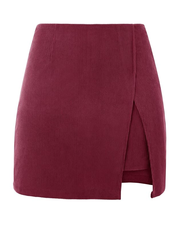 Cicy Bell Womens Corduroy Mini Skirts High Waisted Side Slit A-line Work Casual Skirt