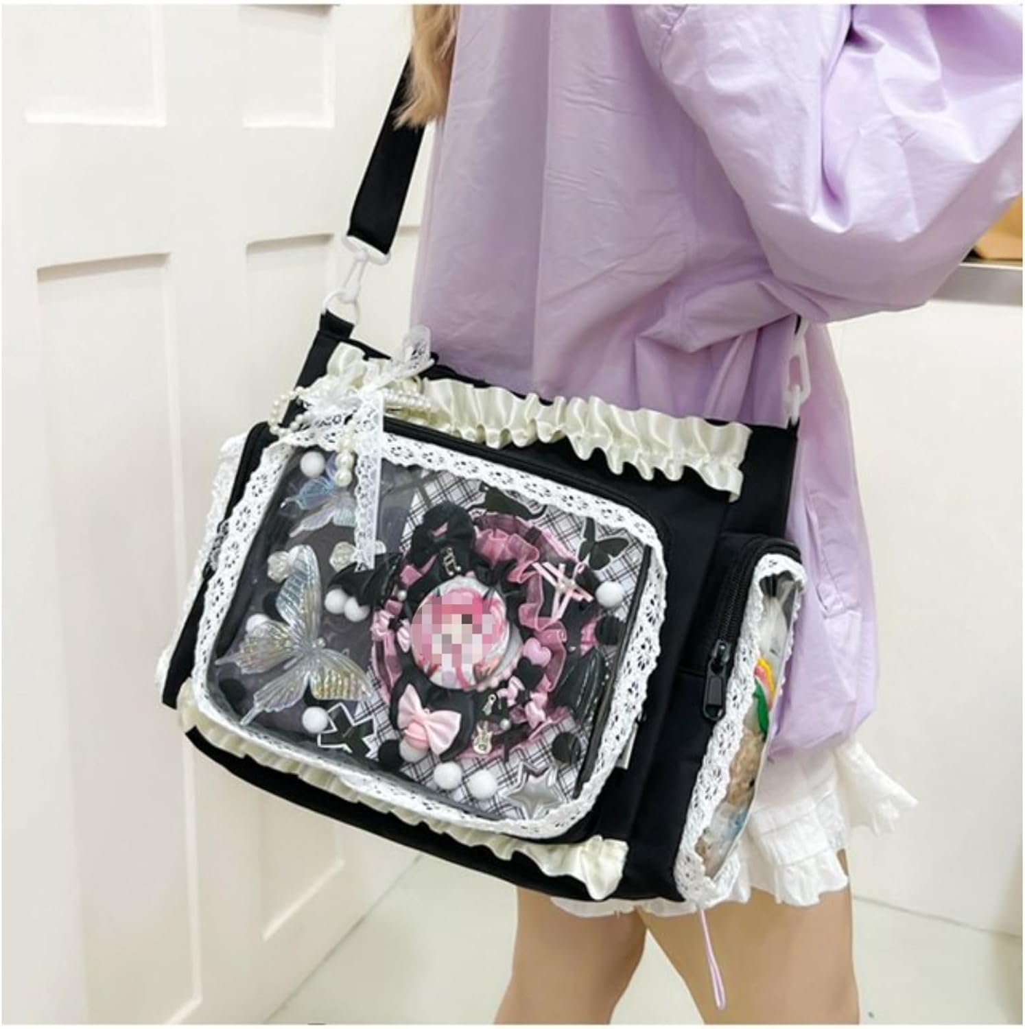 Lace itabag ruffle Shoulder Purse， Pin display bag with Insert Anime badge Display - Image 7