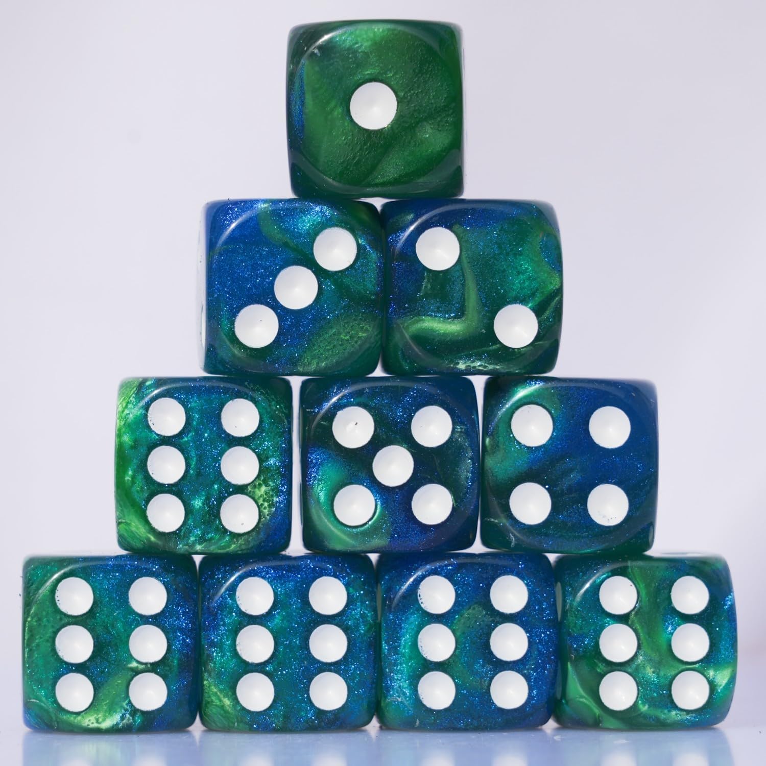 10 PC D6 dice 16mm Acrylic Dice Set for RPG MTG DND Dice Table Games and Board Games (Green + Blue)