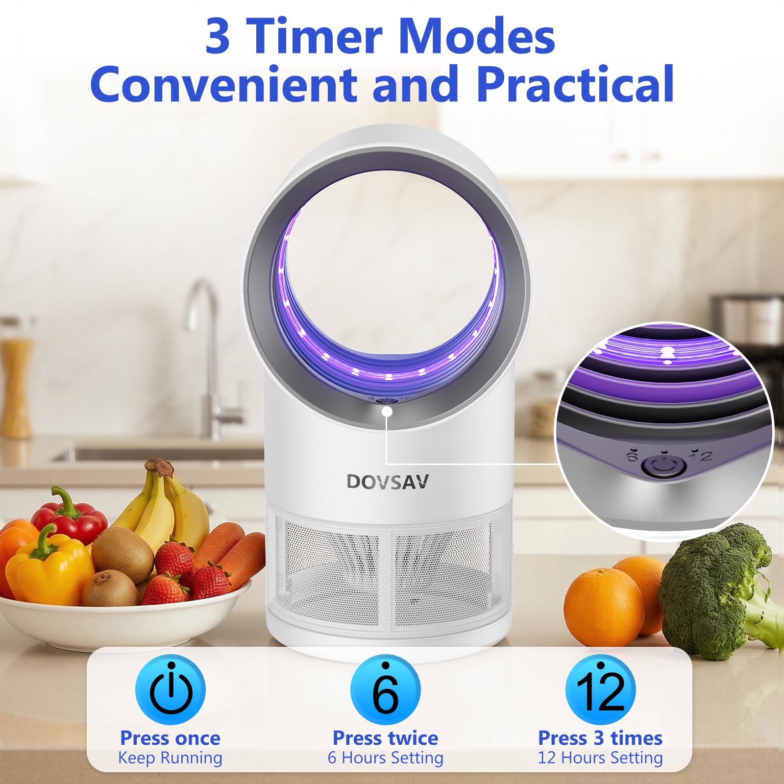 Trappola per mosche della frutta per interni, trappola per mosche con aspirazione, per interni ed interni, trappole per moscerini per casa, con timer e luce per insetti, 10 pezzi di colla adesiva