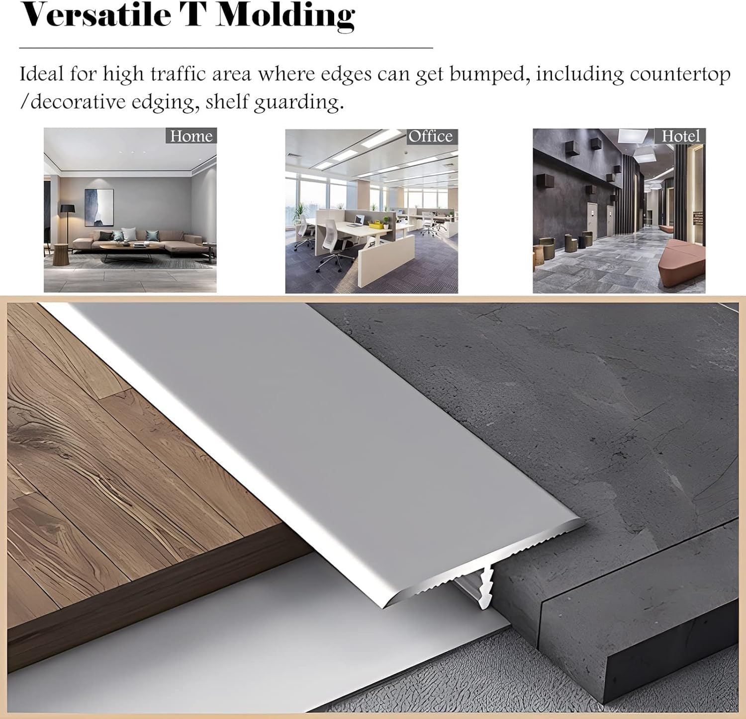 Carpet/Tile Threshold Reducer, Silver Aluminium T Molding Transition Door Strip for Laminate Flooring, Doorway Trim Protector(Width 1.5cm,Length 130cm/51 in)