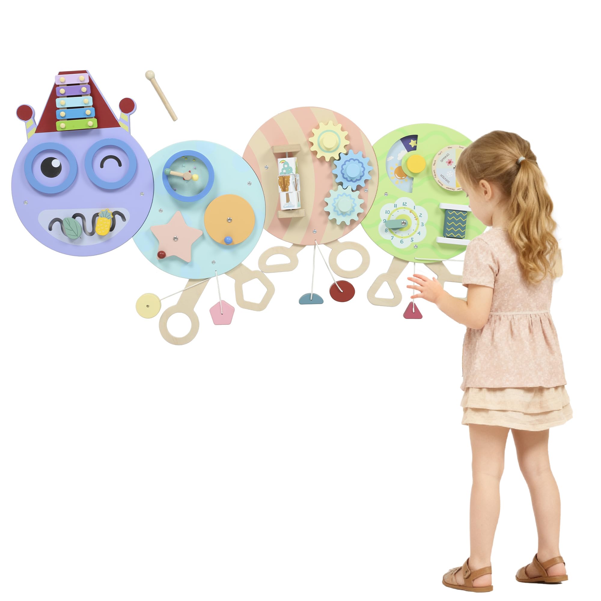AIYAPLAY Caterpillar Montessori Busy Board zabawka sensoryczna tablica aktywności, ściana aktywności, centrum nauki, deska zajęcia, zabawka ścienna, prezent dla chłopców i dziewczynek od 3 lat