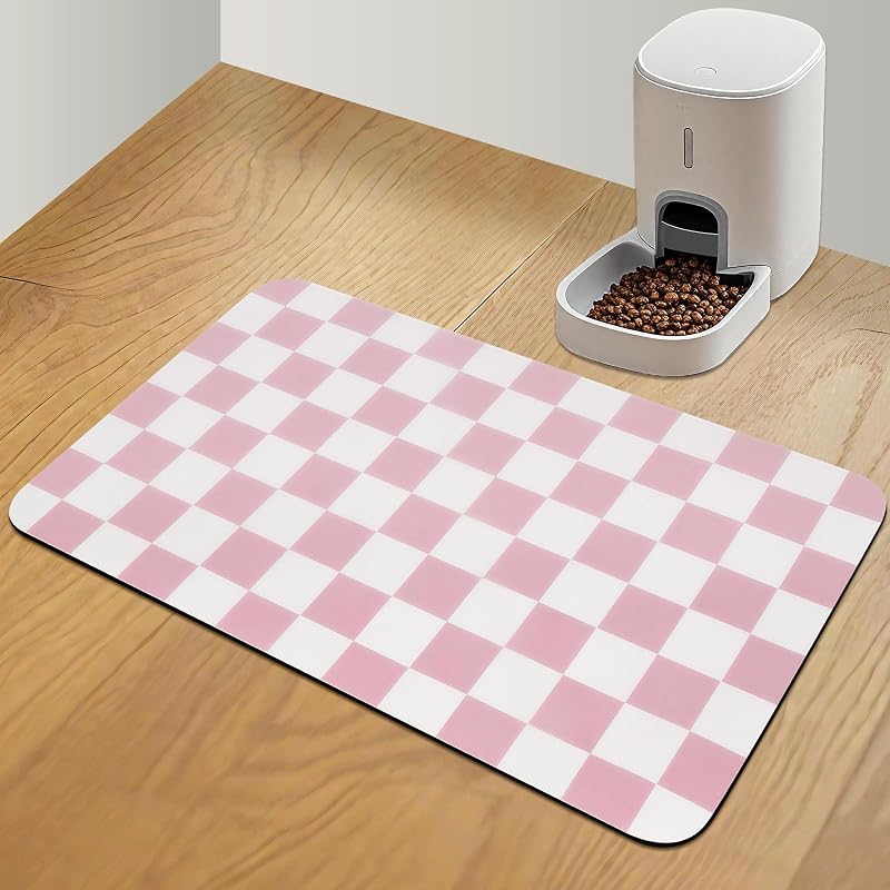 Tapete para Alimentação de Cães CooRug Xadrez com Base de Borracha Rosa 60,96 x 40,64 cm