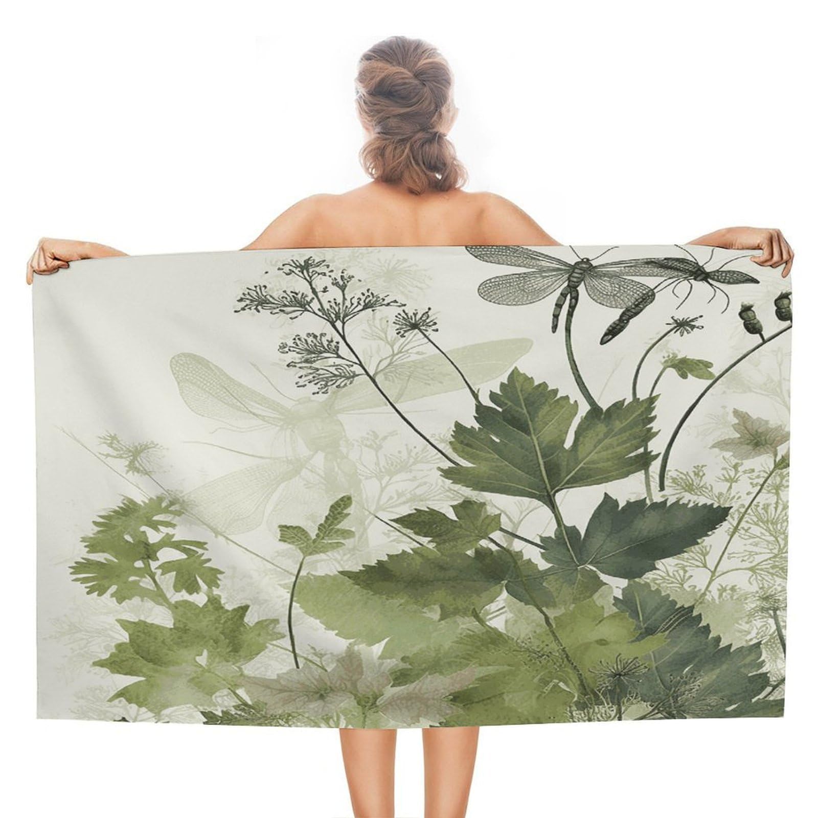 Fekiloot Style Foliage And Herbs With Dragonflies Winged Beach Towel-Absorbent And Quick-Drying,Gym Towel-Ultra Portable,Resistant,Travel Towel For Shower,Beach,Gym,Spa,Swimming & Outdoor Adventures