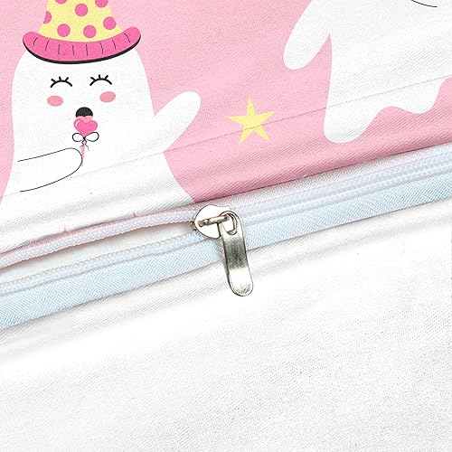 Miniatura 5 de Ropa de cama rosa de Halloween, tamaño Queen, 3 piezas, juego de funda de edredón de fantasmas de dibujos animados, Halloween, lindo diseño de