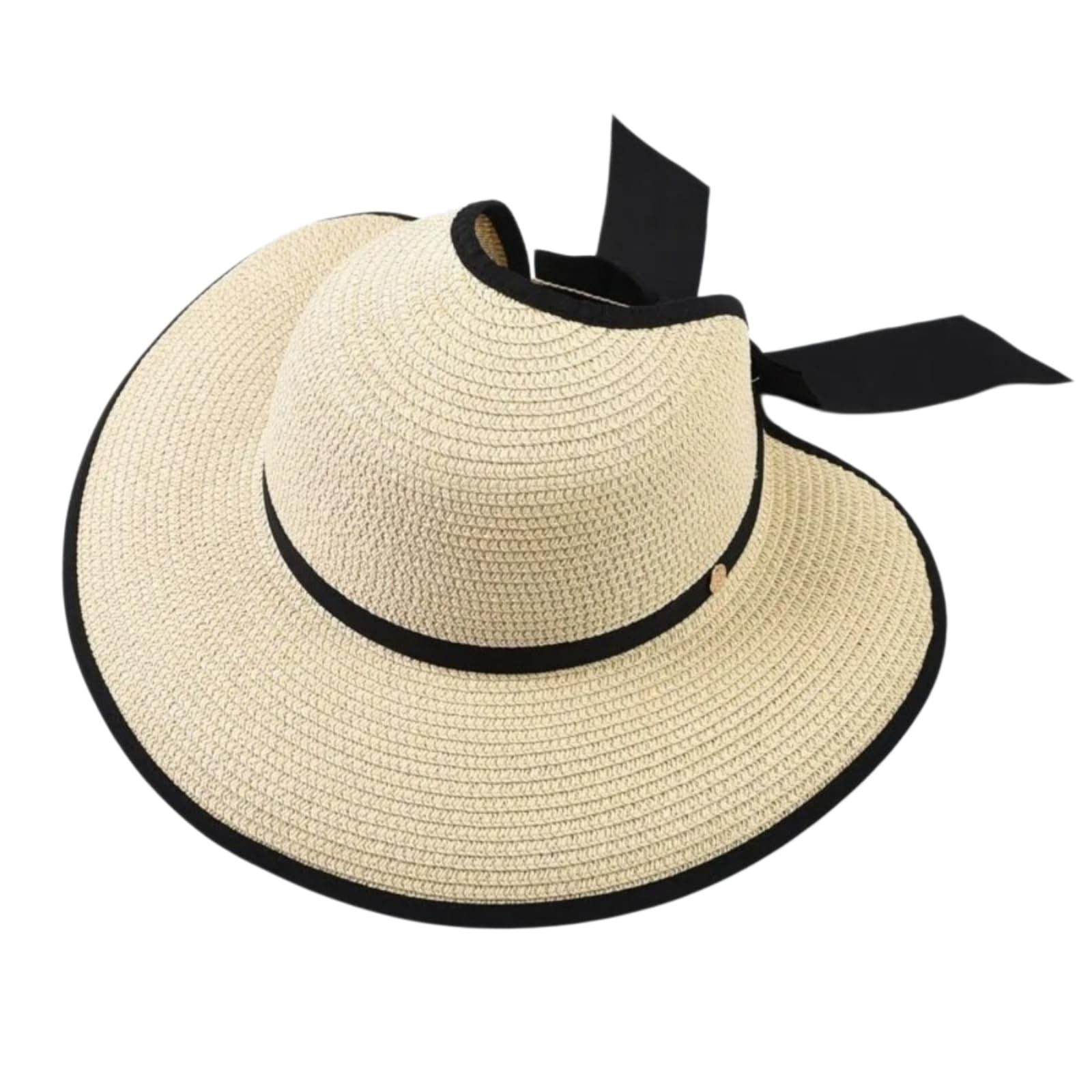 Cappellino da Baseball,Cappello Pescatore Moda Donne Paglia Cappello Spiaggia, Leggero Ampio Bordo Sole con Design Arco per Viaggi E Uso All'aperto-Beige