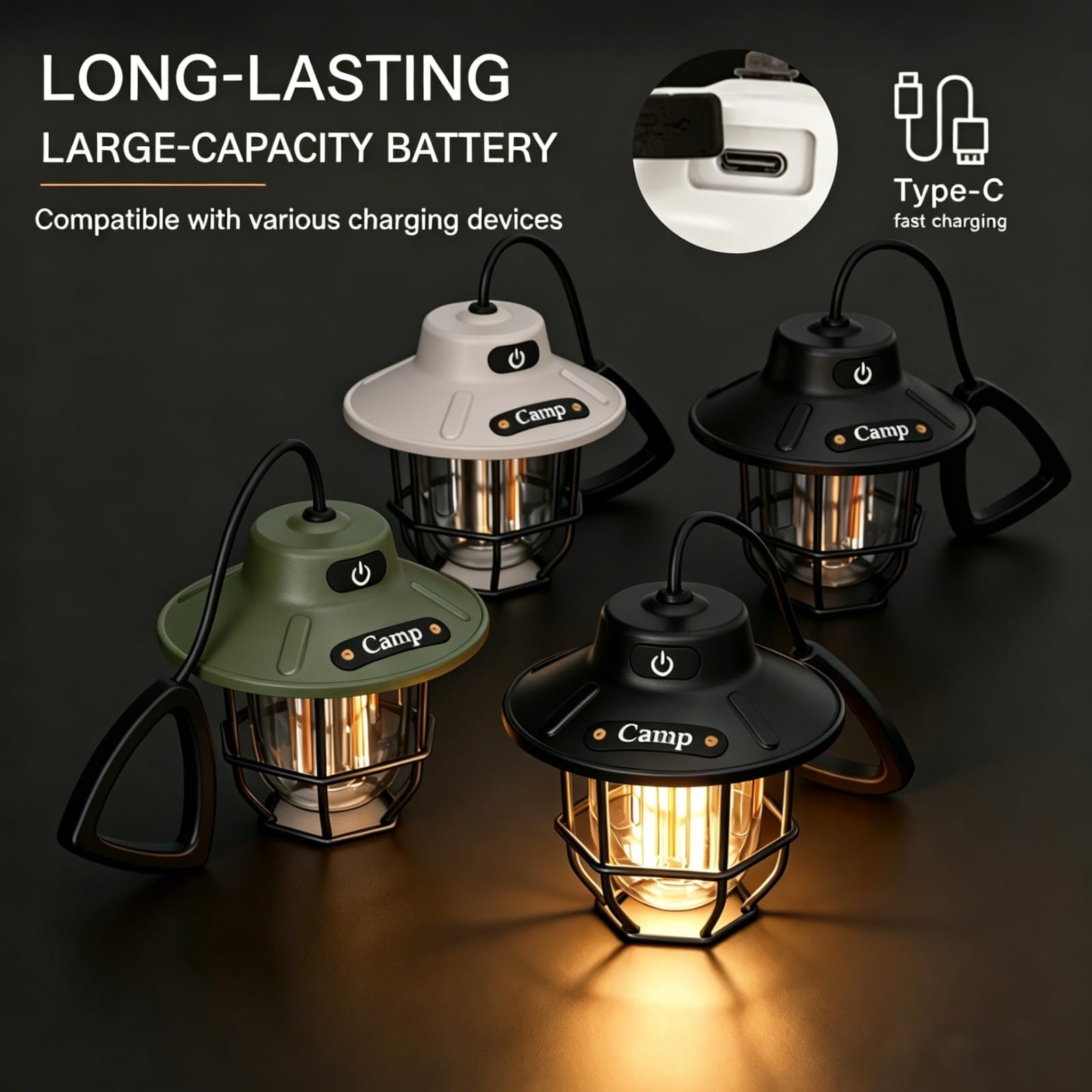 Lanterna da campeggio da 1200 lumen, luce LED ricaricabile con 4 modalità di illuminazione, torcia portatile USB per esterni, per campeggio, escursionismo, emergenze, interruzioni di