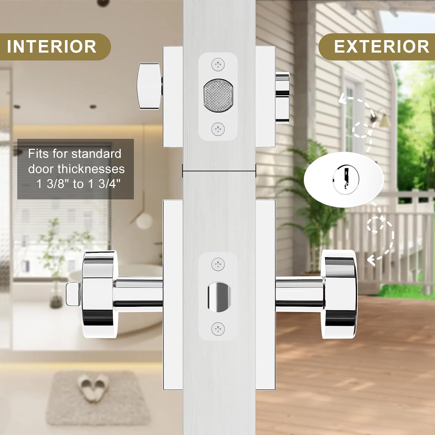 Polished Chrome Exterior Door Knob with Deadbolt Set - Heavy Duty Zinc Alloy Front Door Lock with Keyed Alike Entry, Square Design, Easy Installation, Fits 2-3/8" or 2-3/4" Backset (1 Pack)